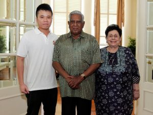 Mr Han Xuan Chou with Mr and Mrs S R Nathan