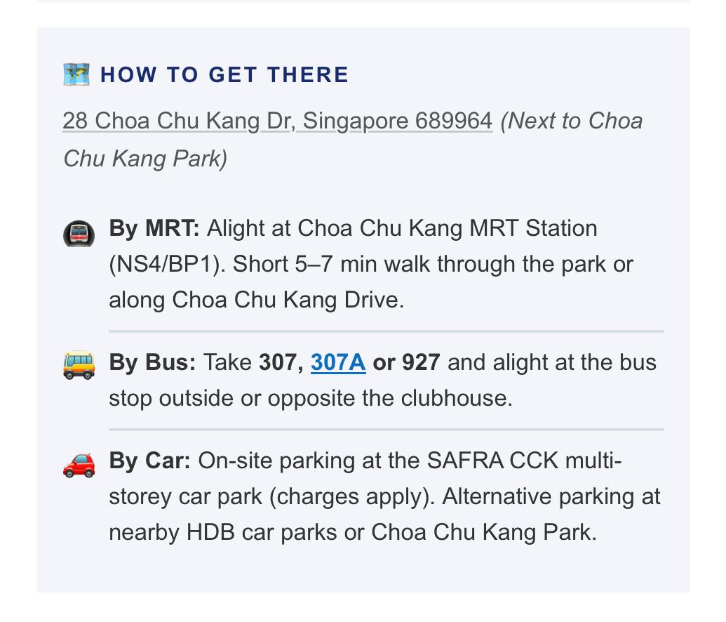 Map to SAFRA Choa Chu Kang